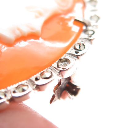 800 Silver Antique MOP & Marcasite Lady Cameo Brooch / Pendant (missing 2 stone)