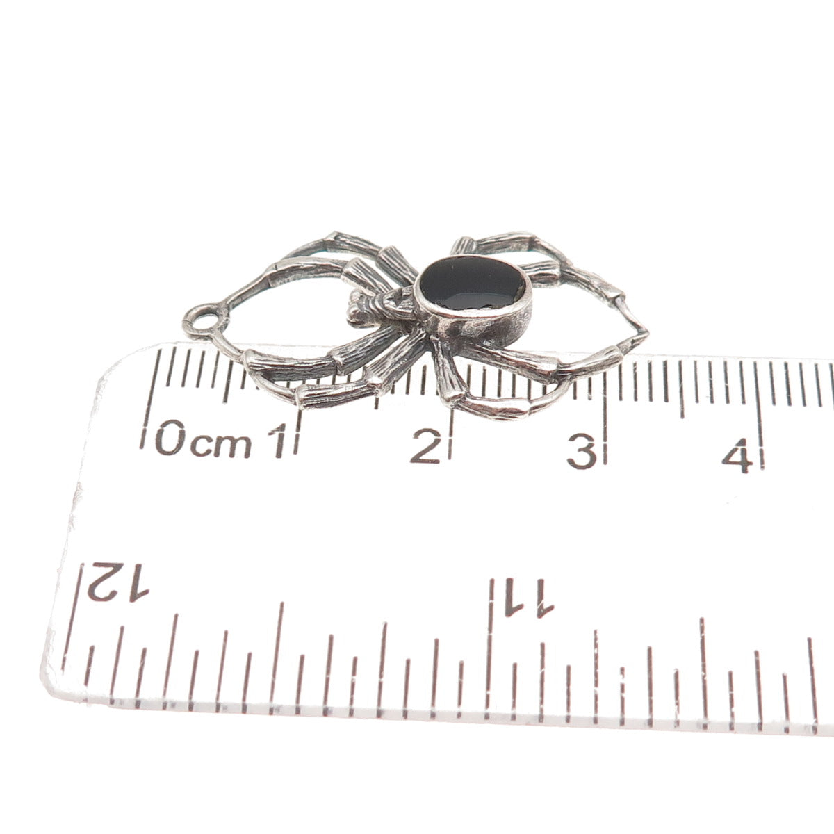 925 Sterling Silver Vintage Real Black Onyx Spider Oxidized Charm Pendant