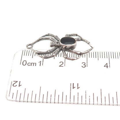 925 Sterling Silver Vintage Real Black Onyx Spider Oxidized Charm Pendant