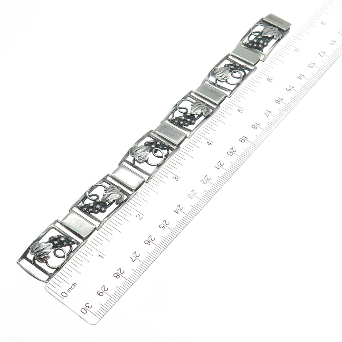 FIR. MUNKSGAARD 925 Sterling Vintage Denmark Grape Panel Link Bracelet 7.5" #244