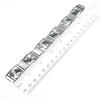 FIR. MUNKSGAARD 925 Sterling Vintage Denmark Grape Panel Link Bracelet 7.5" #244