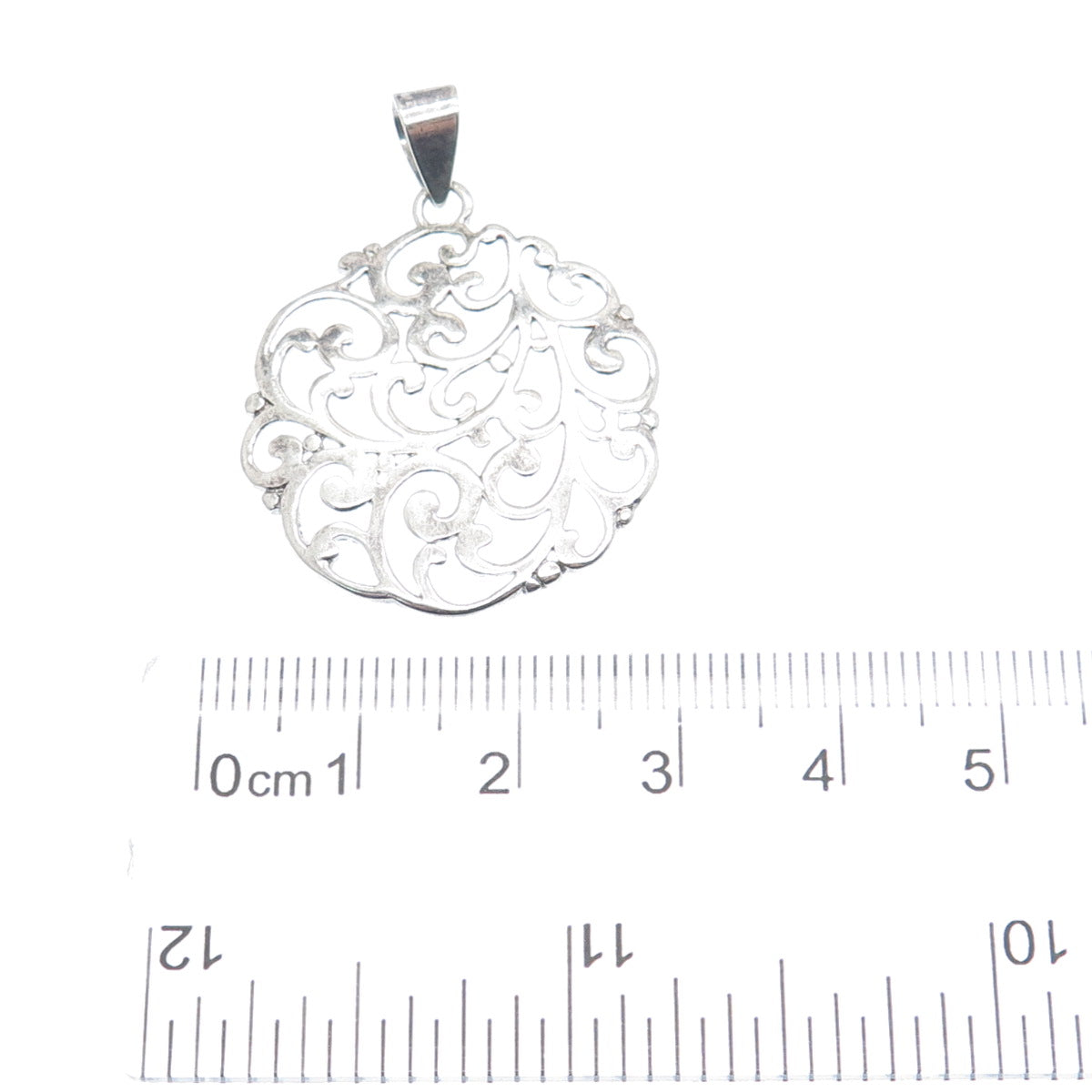 925 Sterling Silver Vintage ATI Swirl Ornate Oxidized Pendant