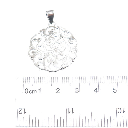 925 Sterling Silver Vintage ATI Swirl Ornate Oxidized Pendant
