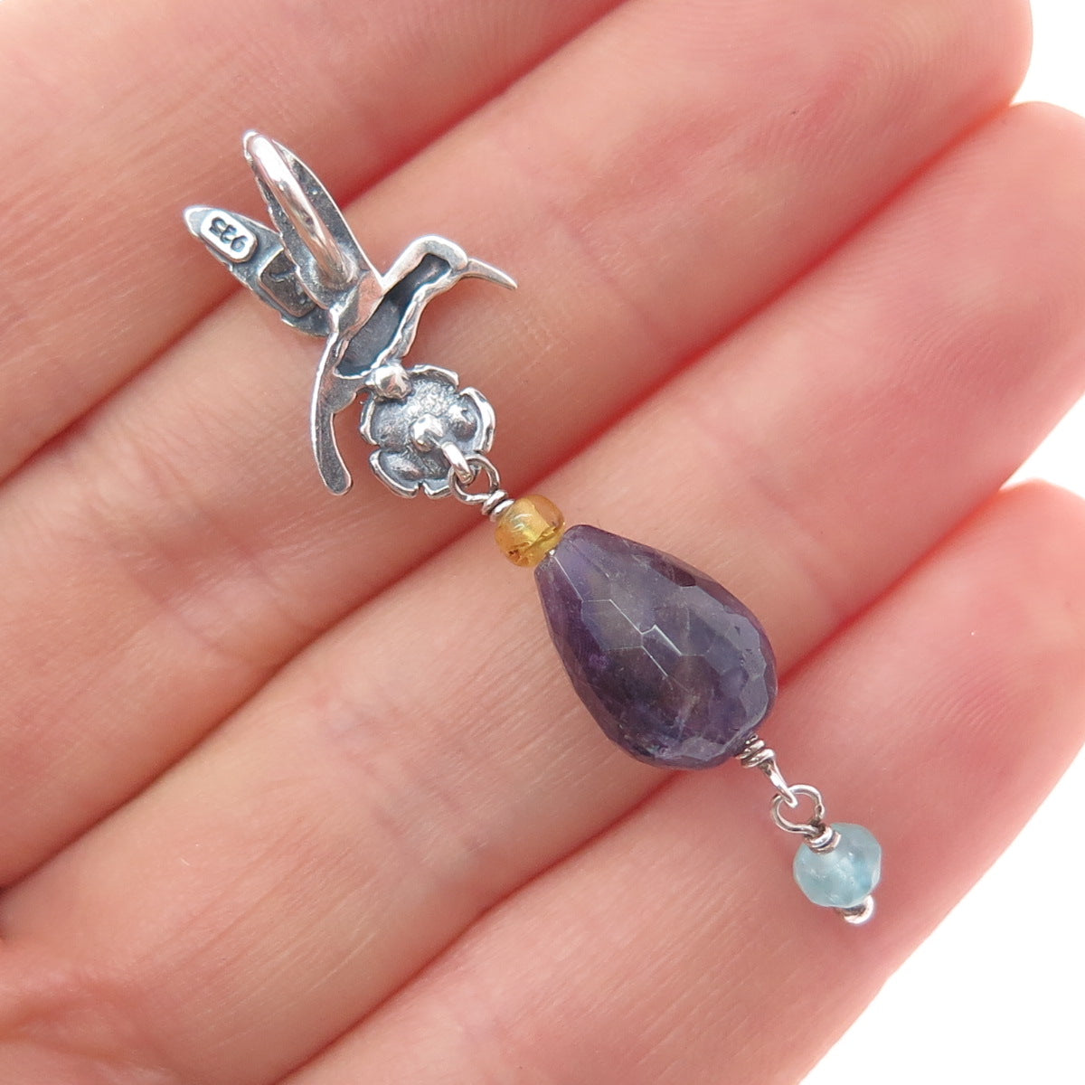 Le Papillon 925 Sterling Vintage Amethyst Citrine Aquamarine Hummingbird Pendant
