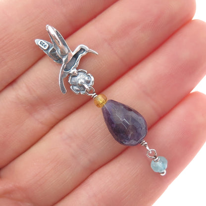 Le Papillon 925 Sterling Vintage Amethyst Citrine Aquamarine Hummingbird Pendant