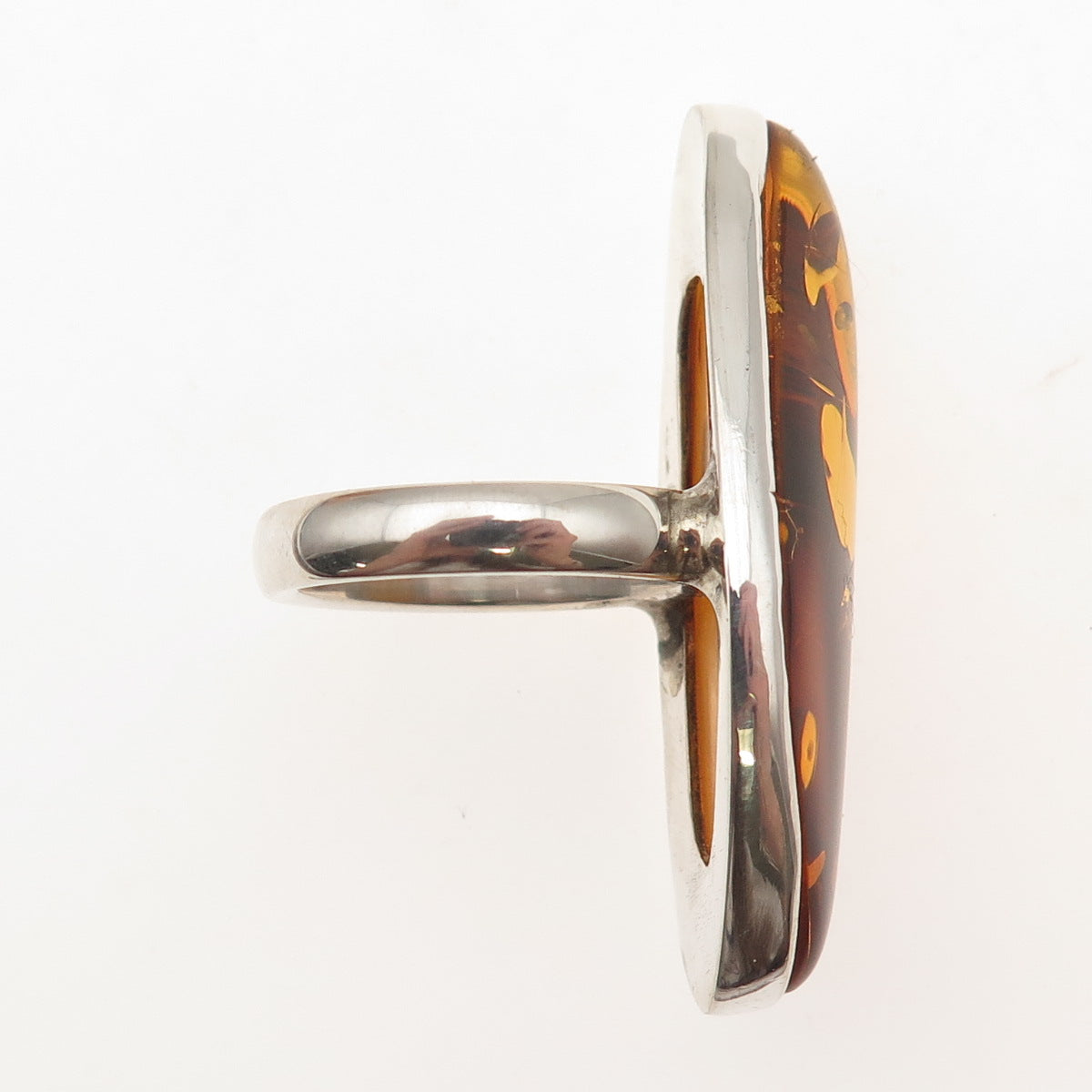 925 Sterling Silver Vintage Real Amber Modernist Statement Ring Size 7.25