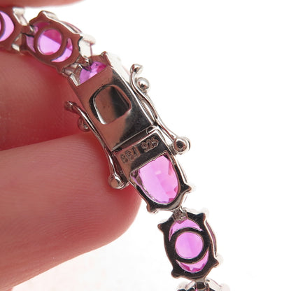 925 Sterling Silver Real Oval-Cut Pink Topaz Bracelet 6.5"