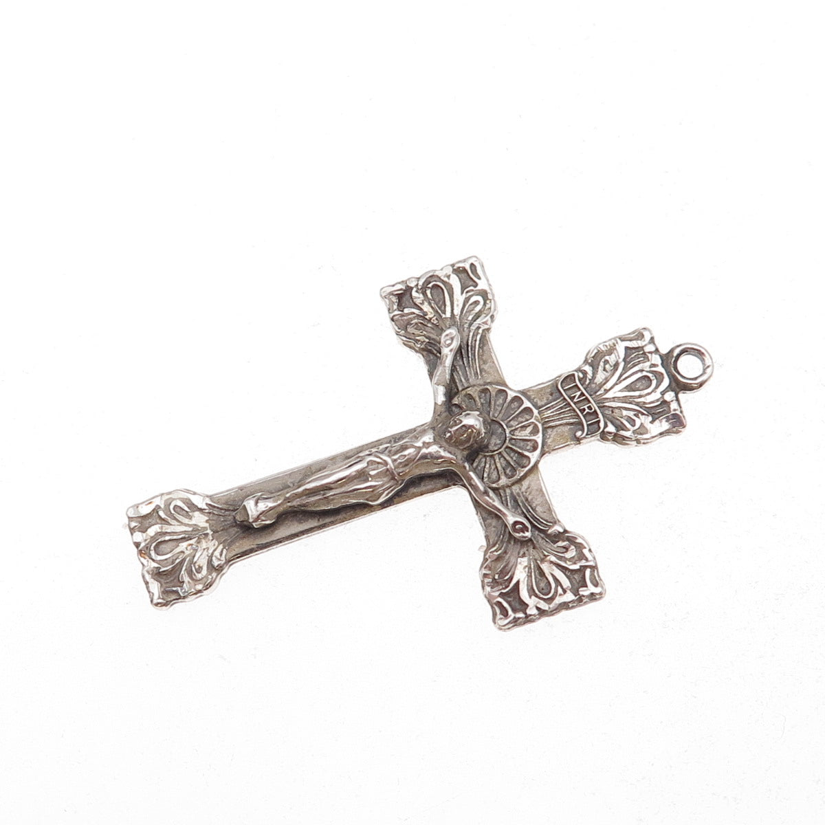 Chapel 925 Sterling Silver Antique Art Deco Crucifix Cross Oxidized Pendant