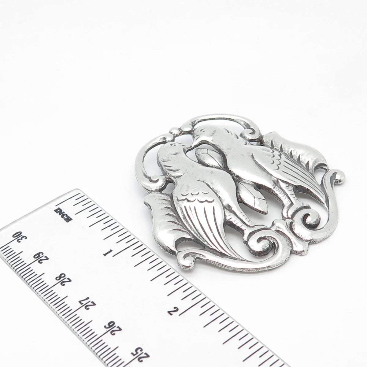 925 Sterling Silver Vintage Kissing Birds Pin Brooch