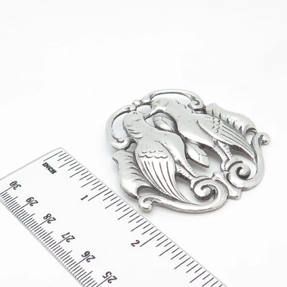 925 Sterling Silver Vintage Kissing Birds Pin Brooch