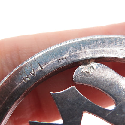 925 Sterling Silver Vintage Fortune Chinese Character Oxidized Charm Pendant