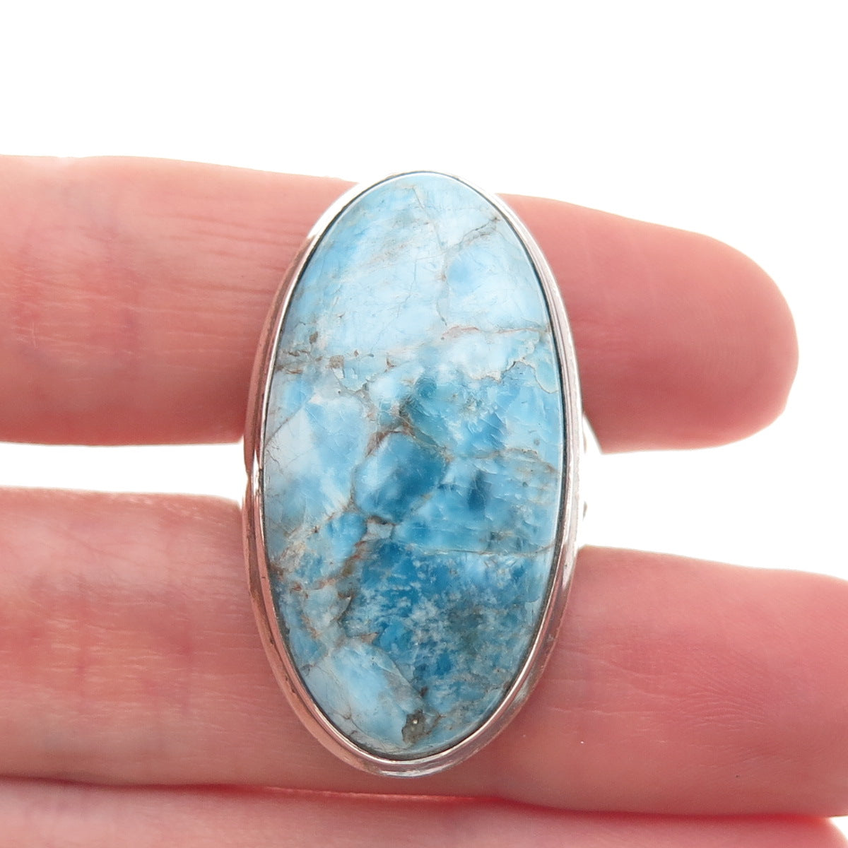925 Sterling Silver Vintage Real Cabochon Larimar Ring Size 9.75