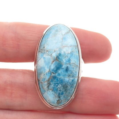 925 Sterling Silver Vintage Real Cabochon Larimar Ring Size 9.75