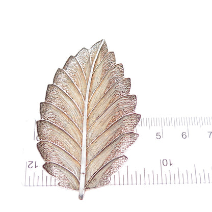 925 Sterling Silver Gold Plated Vintage GV Portugal Filigree Floral Leaf Brooch