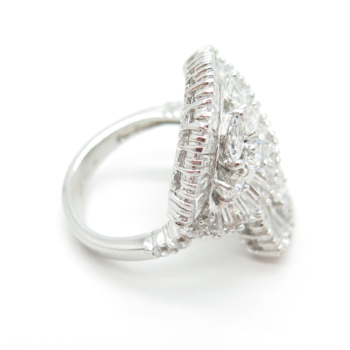 FUZION 925 Sterling Silver Multi-Cut C Z Floral Leaf Overlap Ring Size 7