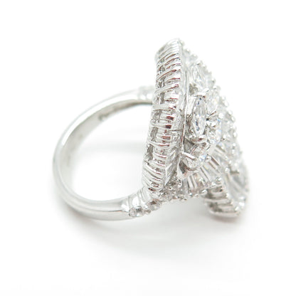 FUZION 925 Sterling Silver Multi-Cut C Z Floral Leaf Overlap Ring Size 7