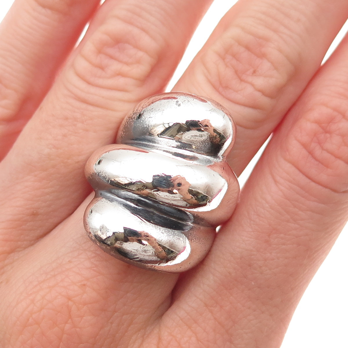 925 Sterling Silver Vintage Modernist Ribbed Oxidized Ring Size 6.75