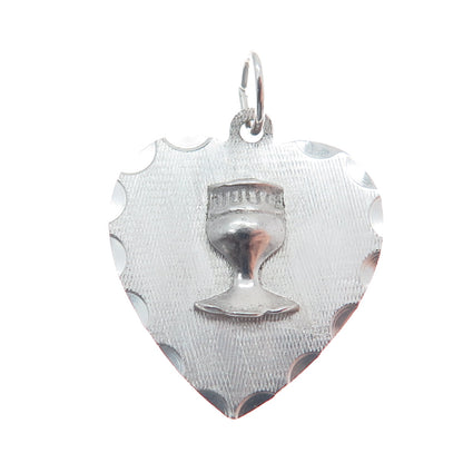 925 Sterling Silver Vintage M&M Holy Communion Heart Charm Pendant