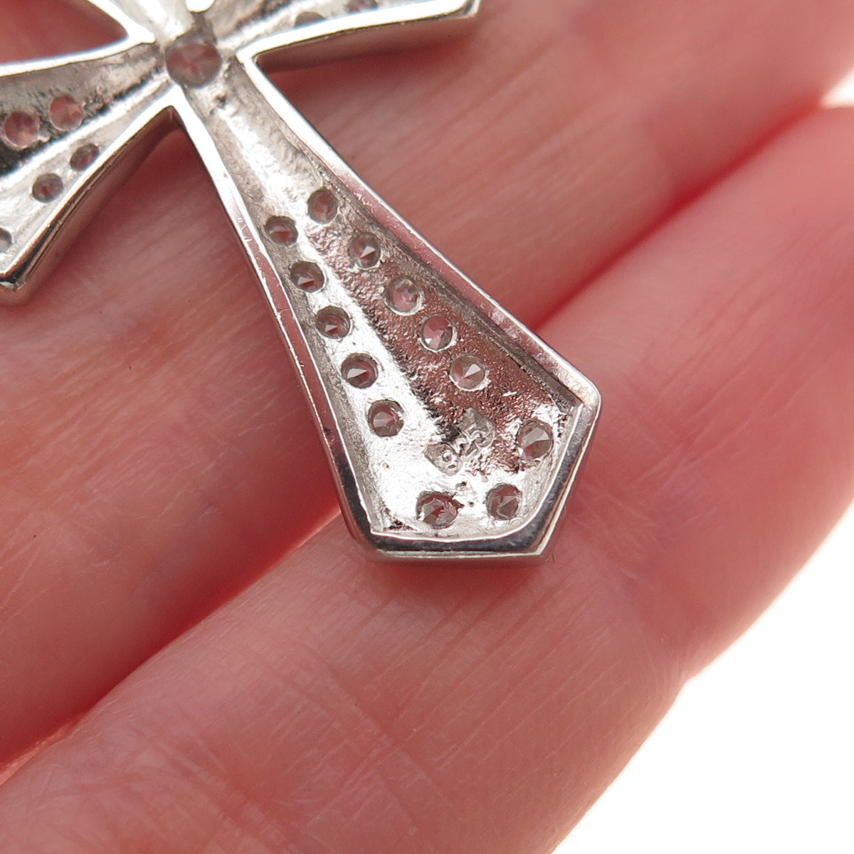 925 Sterling Silver Round-Cut C Z Cross Charm Pendant