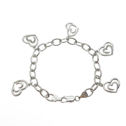 SLV Sadye L Vassil Sterling Silver Italy Real Diamond Heart Charm Bracelet 7"