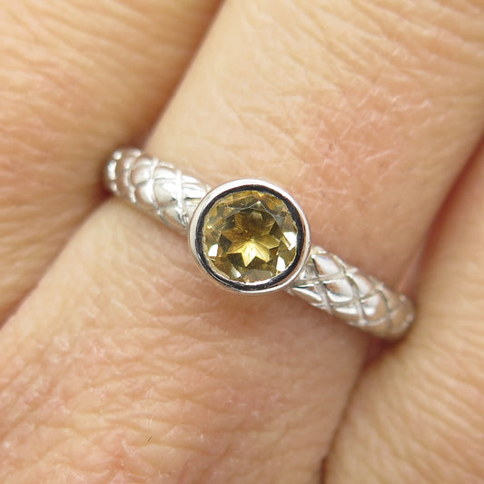 FADI 925 Sterling Silver Real Lime Citrine Gem Cage / Wicker Ring Size 7.75