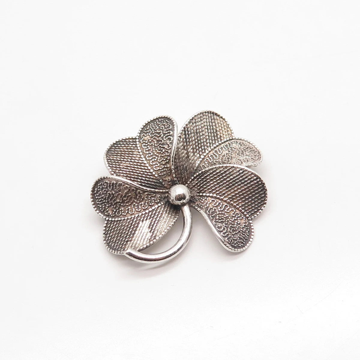 925 Sterling Silver Vintage BEAU Textured Leaf Floral Pin Brooch