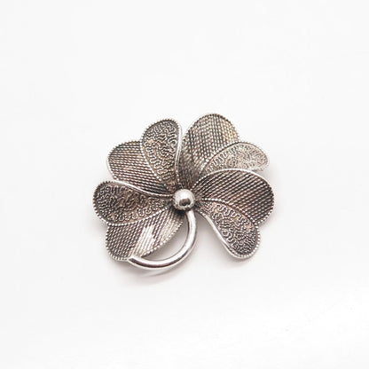 925 Sterling Silver Vintage BEAU Textured Leaf Floral Pin Brooch