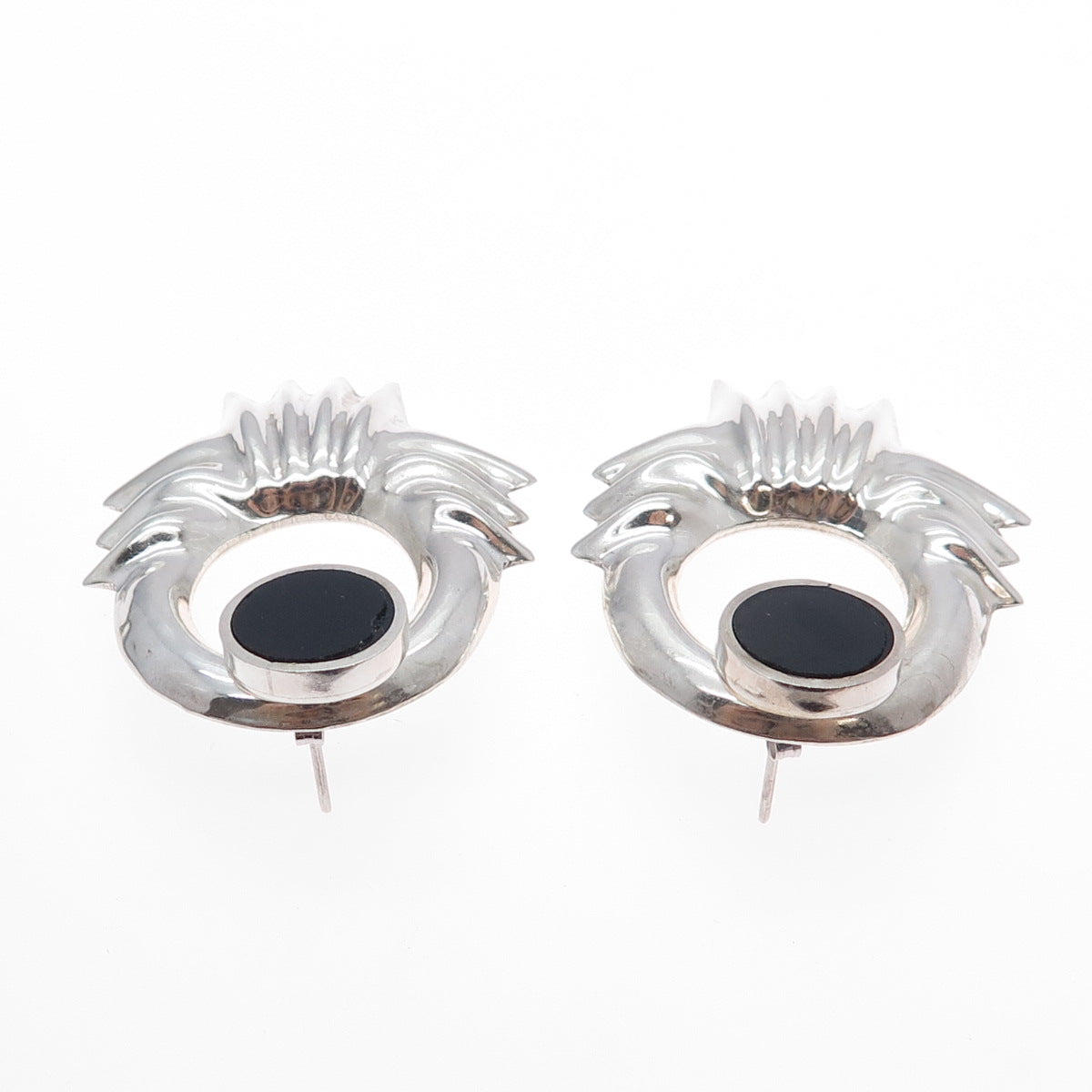 925 Sterling Silver Vintage Mexico Black Onyx Modernist Interchangeable Earrings