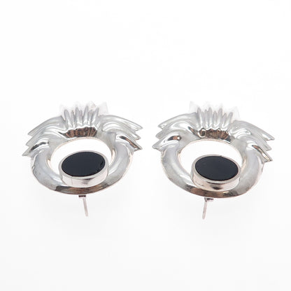 925 Sterling Silver Vintage Mexico Black Onyx Modernist Interchangeable Earrings