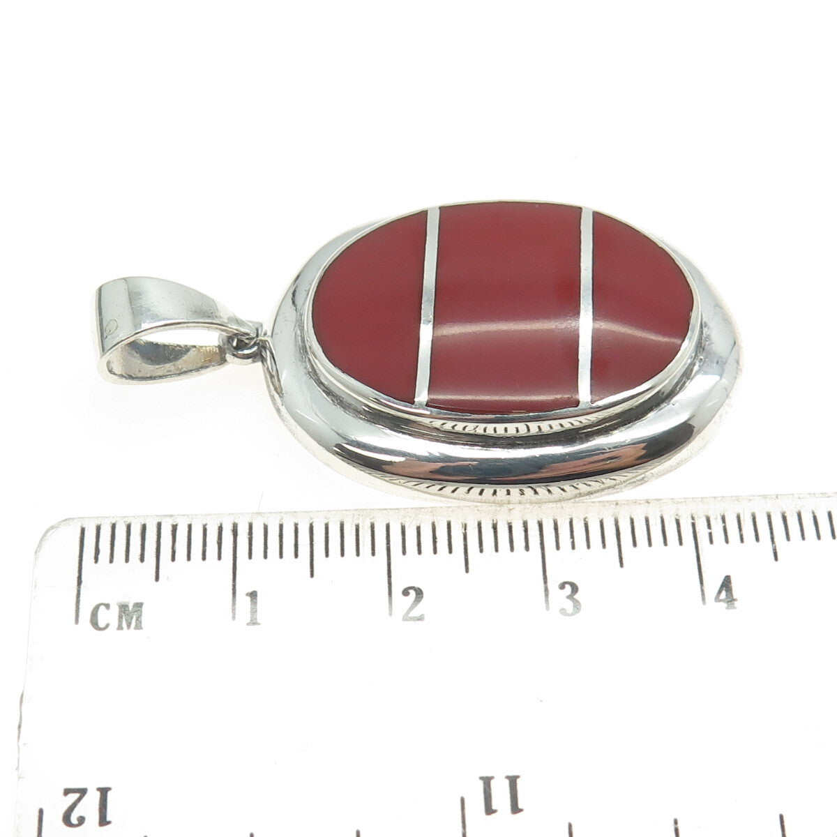 925 Sterling Silver Vintage Real Red Jasper Modernist Oval Pendant