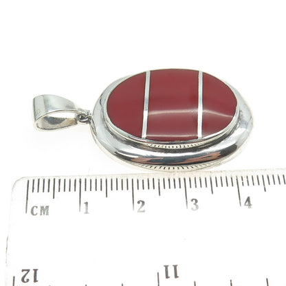 925 Sterling Silver Vintage Real Red Jasper Modernist Oval Pendant
