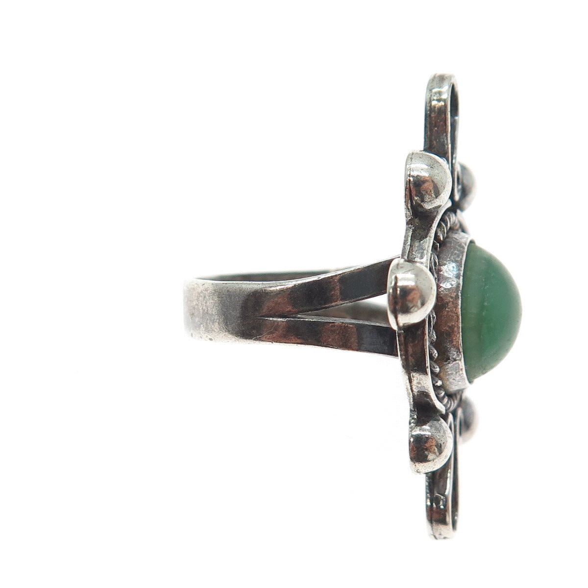 925 Sterling Silver Vintage Mexico Aventurine Modernist Oxidized Ring Size 5