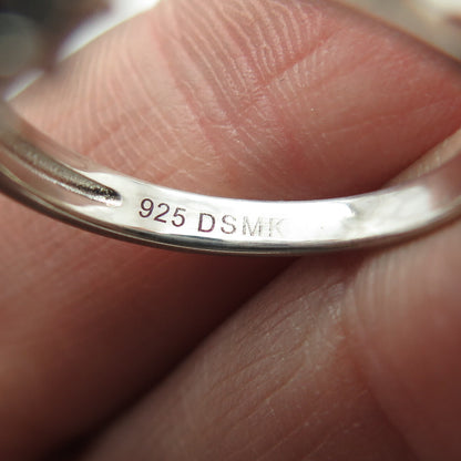DSMK 925 Sterling Silver Radiant-Cut Nano Sapphire & Round-Cut C Z Ring Size 7