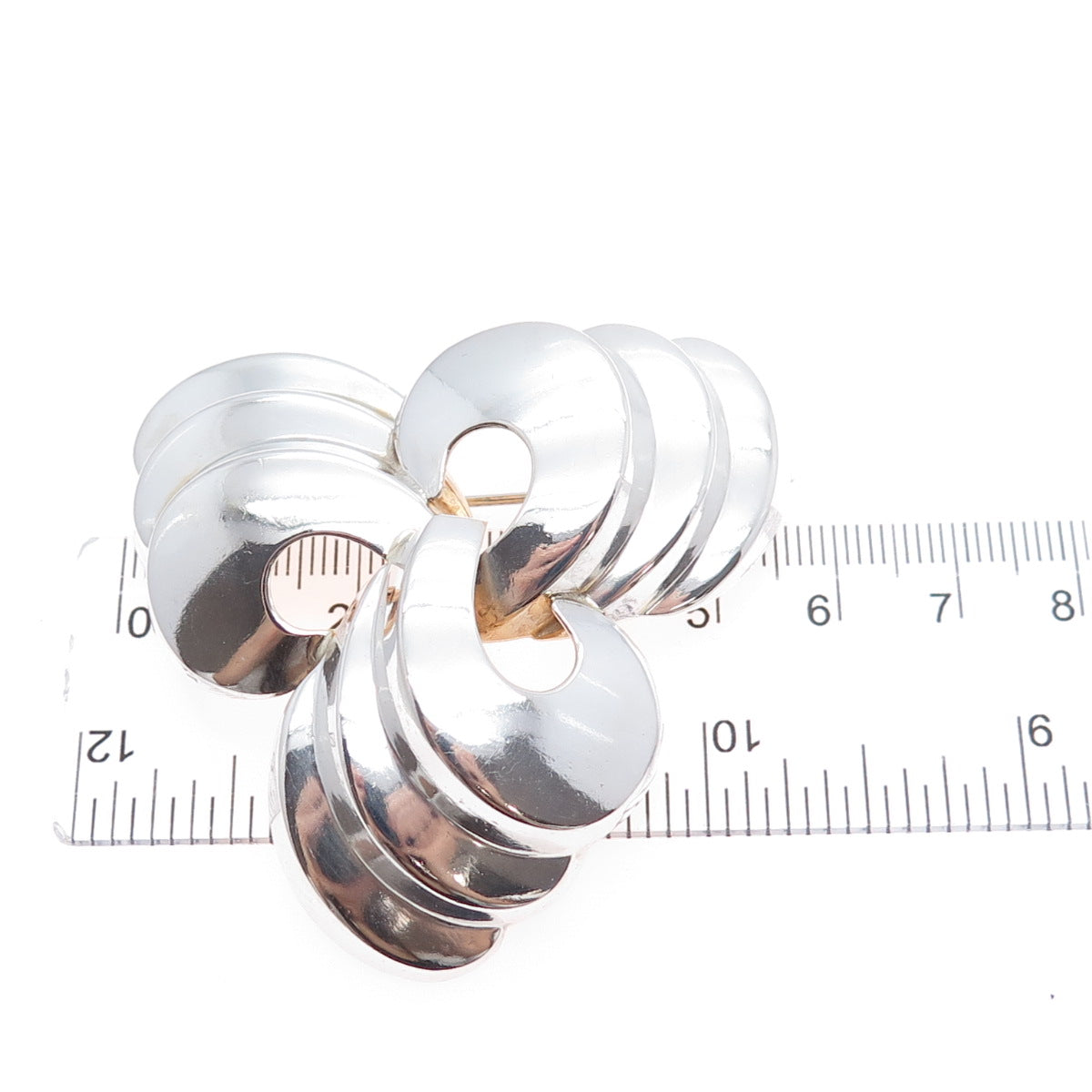 MONET 925 Sterling Silver 2-Tone Vintage Modernist Floral Pin Brooch