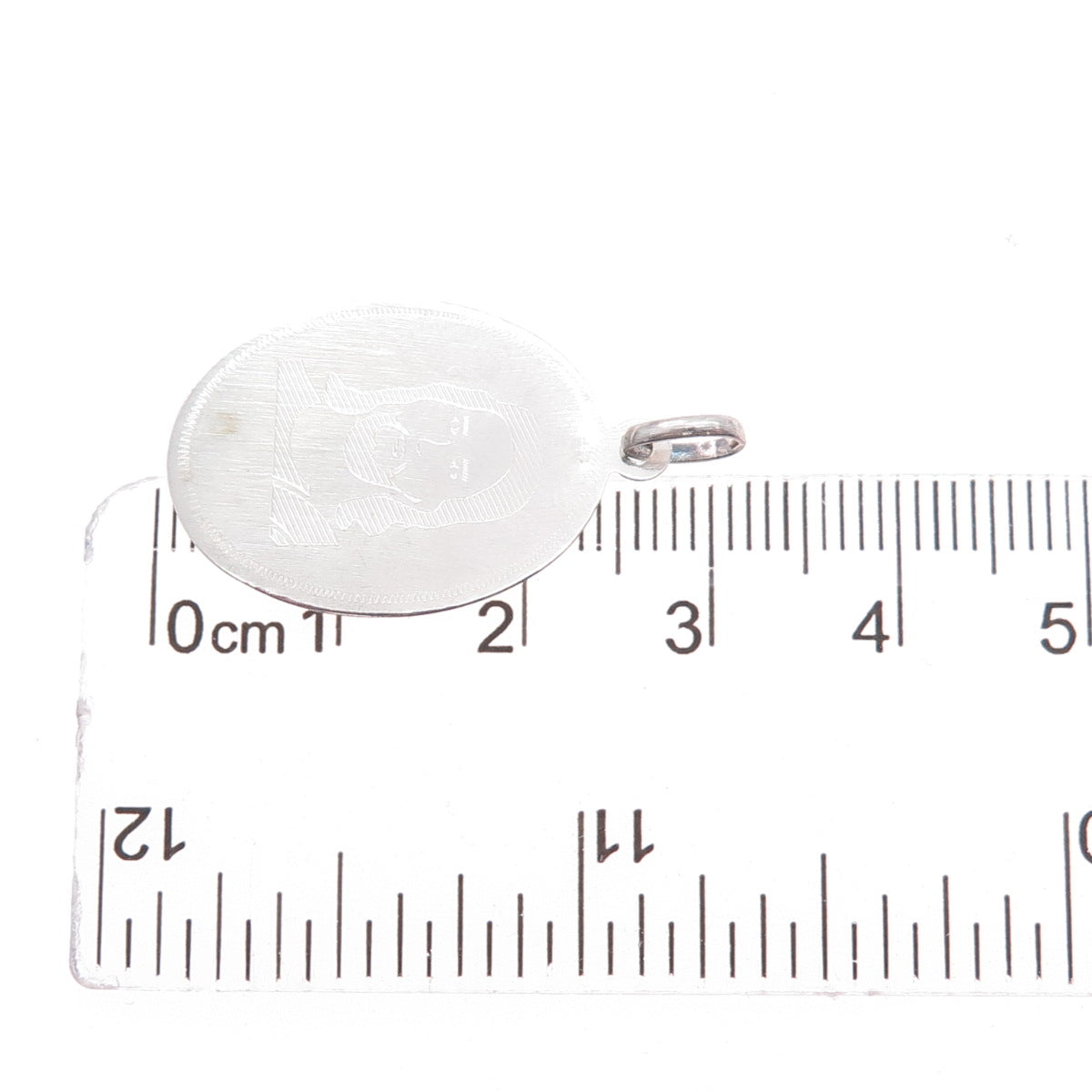925 Sterling Silver Vintage Engraved Jesus Oval Tag Charm Pendant