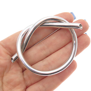 925 Sterling Silver Vintage Modernist Heart Knot Hollow Pin Brooch