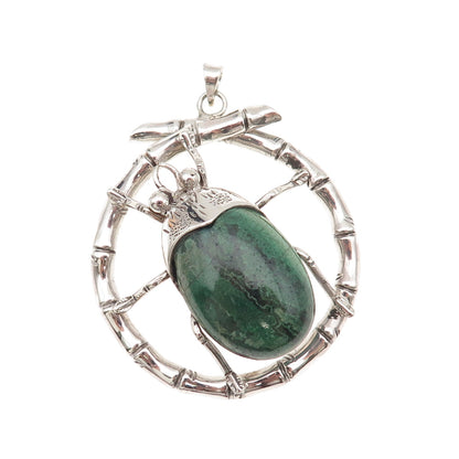 925 Sterling Silver Vintage Real Eilat Beetle Bamboo Oxidized Pendant