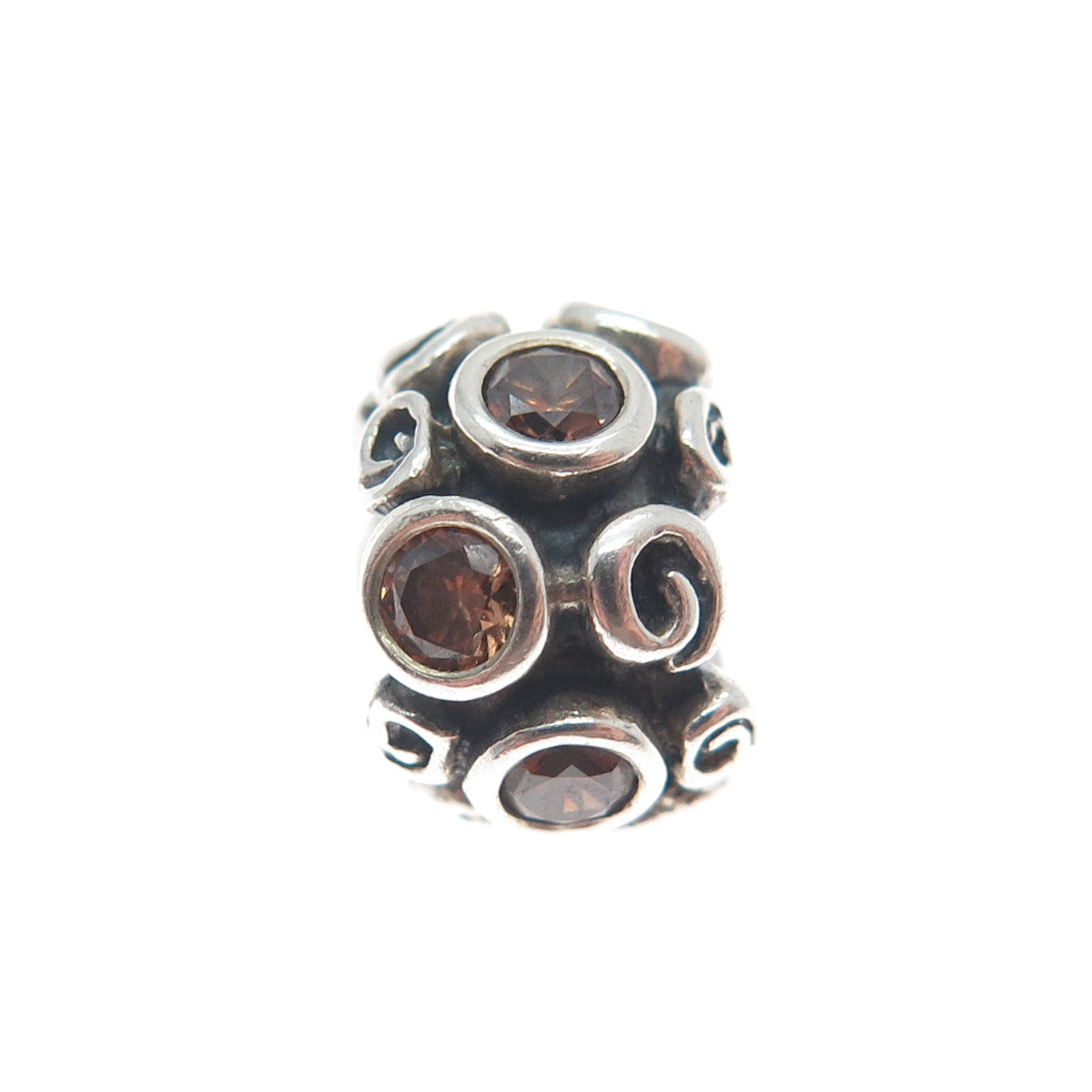 PANDORA 925 Sterling Silver Smoky C Z Spiral Bead Charm