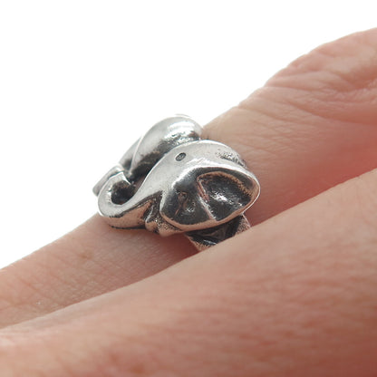 925 Sterling Silver Vintage Dolphin Couple & Heart Oxidized Ring Size 6