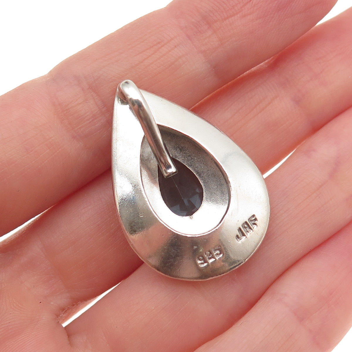 Jaf Elias Sterling Silver Vintage Real Blue Topaz Teardrop Slide Charm Pendant