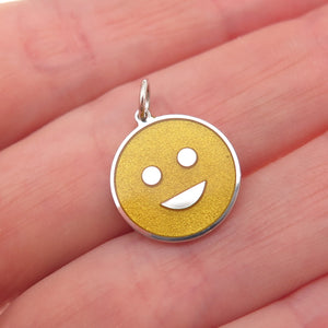 925 Sterling Silver Yellow Enamel Smiling Face Emoji Charm Pendant