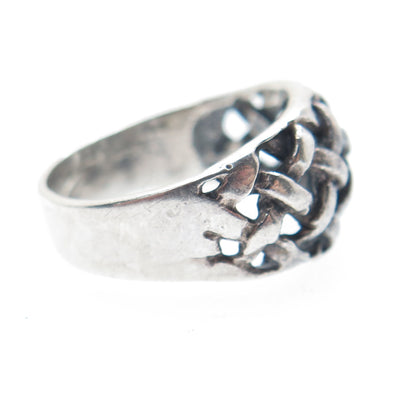 925 Sterling Silver Vintage Woven Oxidized Ring Size 5.75