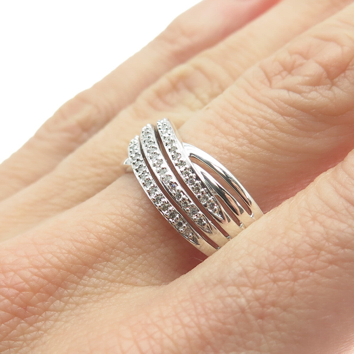 KN KAJAL NAINA 925 Sterling Silver Real Round-Cut Diamond Ring Size 11.25