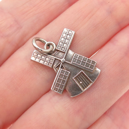 Sook 925 Sterling Silver Vintage Windmill Oxidized Mini Charm Pendant