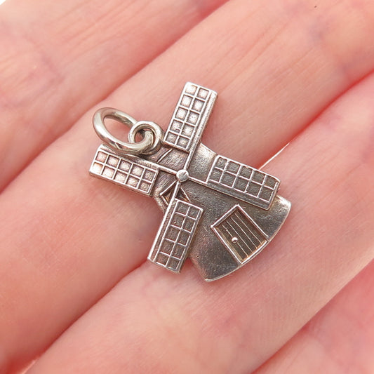 Sook 925 Sterling Silver Vintage Windmill Oxidized Mini Charm Pendant