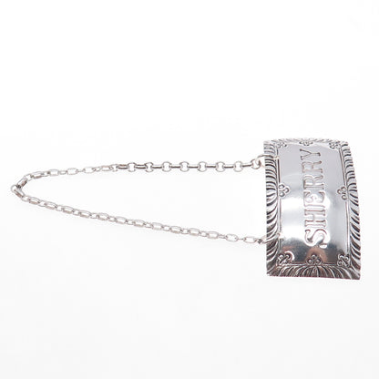 Stieff Williamsburg Restoration 925 Sterling Antique Art Deco Sherry Bottle Tag