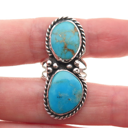 Old Pawn Sterling Silver Vintage Southwestern Turquoise Tribal Ring Size 6.75