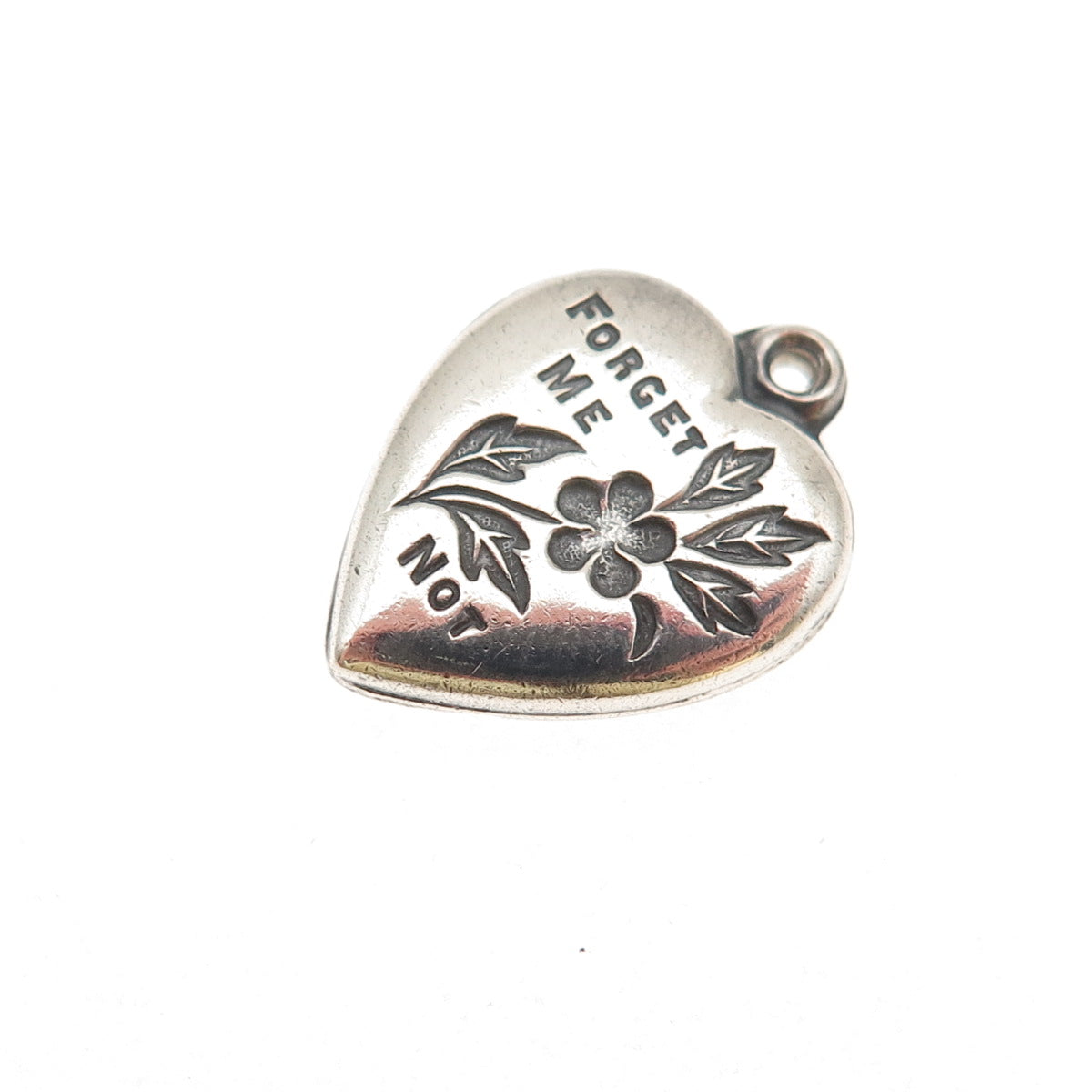 925 Sterling Antique Art Deco Forget Me Not Floral Heart Chatelaine Mini Pendant