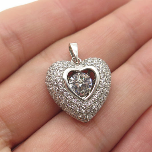 925 Sterling Silver Round-Cut White C Z Heart Pendant