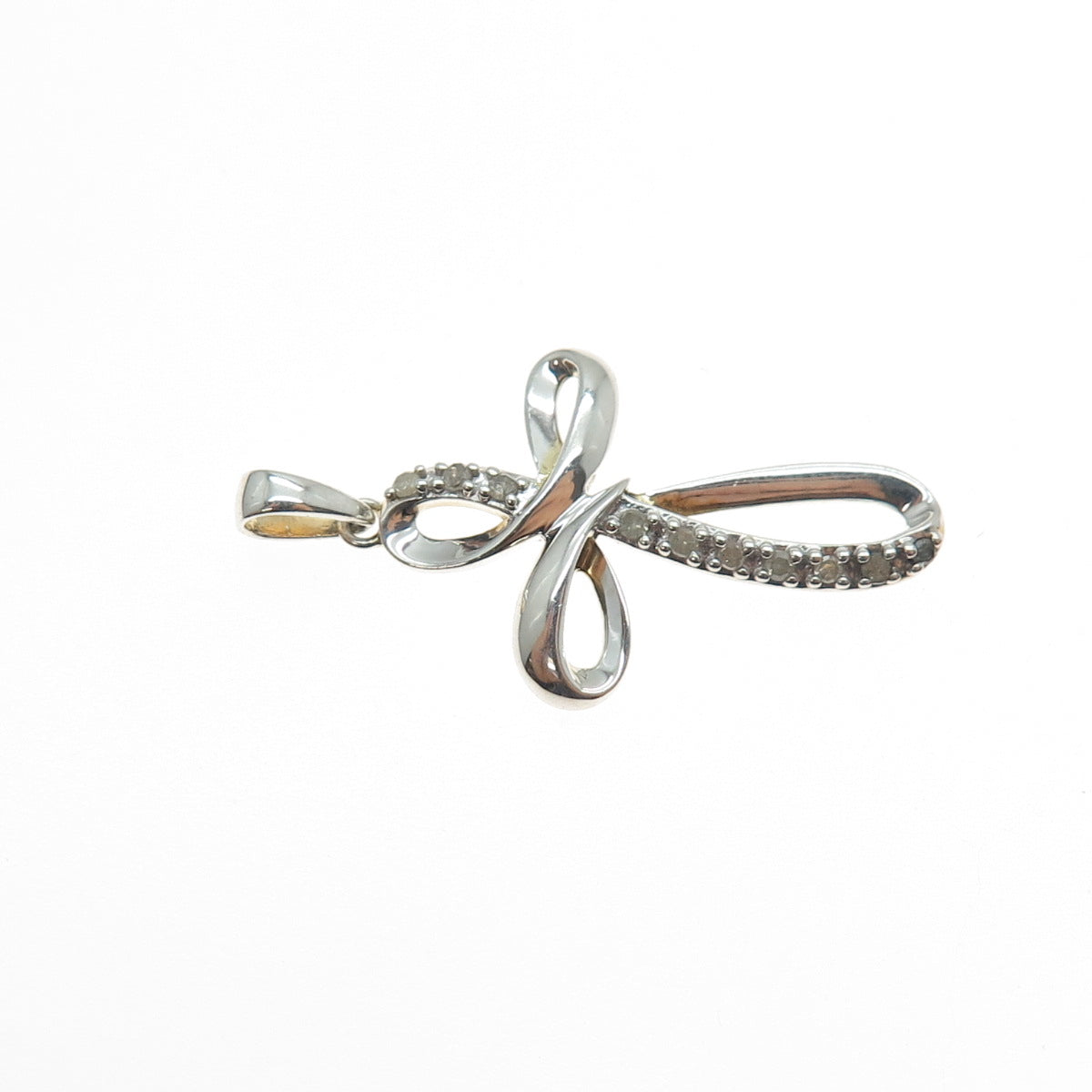 CHARLES WINSTON 925 Sterling Silver Real Round-Cut Diamond Cross Charm Pendant